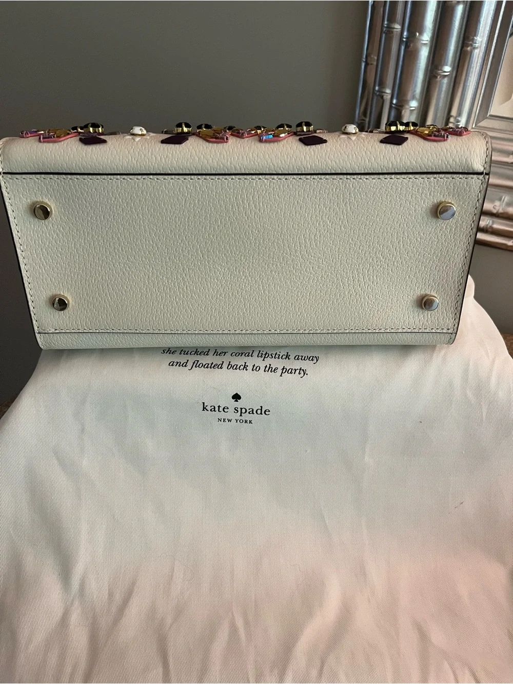 kate spade Cream leather Tote with Pink & Black sparkle Studded embellishment!